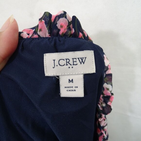 J Crew Floral Print Cap Sleeve Blouse Women Size M Blue Pink Lightweight BA741 - Picture 5 of 9